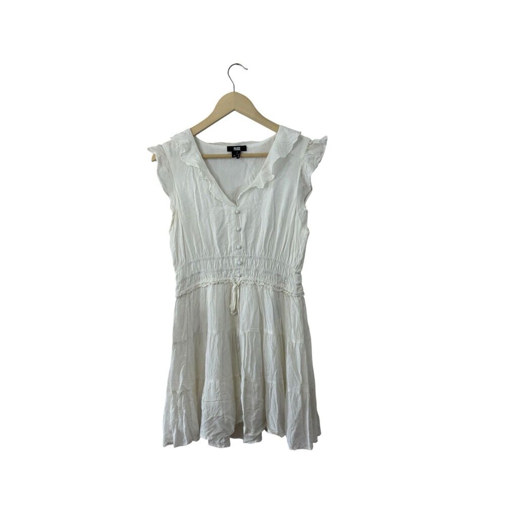 Paige Medium Paradis Tiered Mini Dress V-Neck White Sleeveless Ruffles Womens
